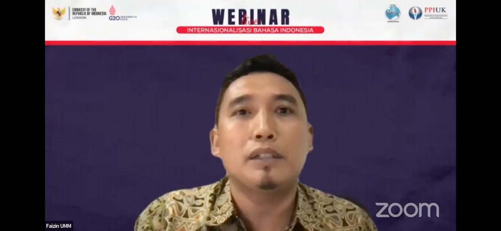 Dosen PBI UMM, Faizin Menjadi Pembicara dalam Webinar Internasionalisasi Bahasa Indonesia di KBRI London