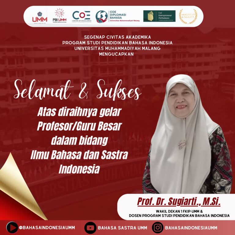 Prof. Dr. Sugiarti, M.Si., Dosen Prodi Pendidikan Bahasa Indonesia FKIP UMM, Resmi Sandang Gelar Profesor