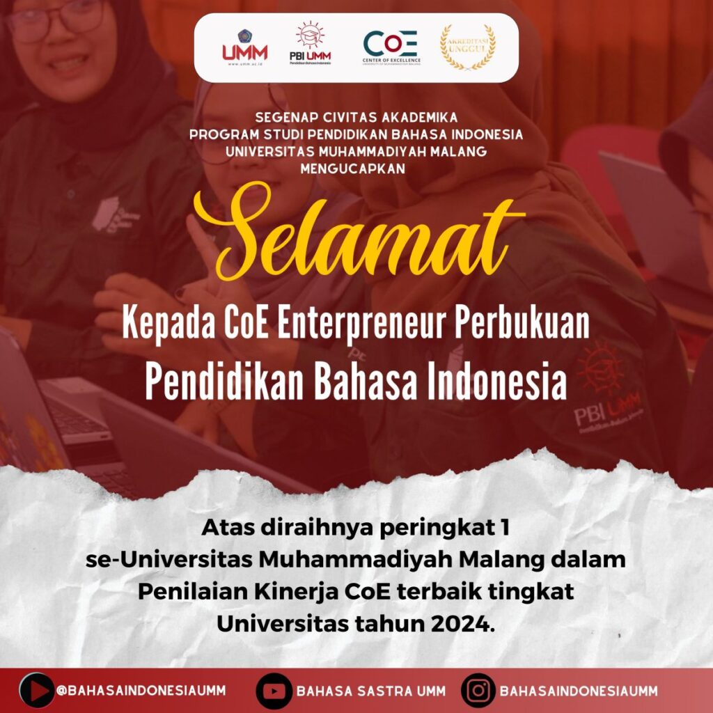 CoE Entrepreneur Perbukuan Prodi PBI FKIP UMM Raih Peringkat 1 dalam Penilaian Kinerja CoE Terbaik UMM Tahun 2024