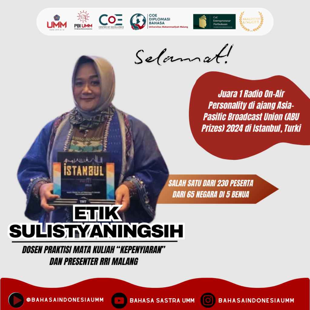 Etik Sulistyaningsih, Dosen PBI FKIP UMM dan Penyiar RRI Malang, Raih Juara 1 Radio On-Air Personality Tingkat Asia Pasifik di ABU Prizes 2024